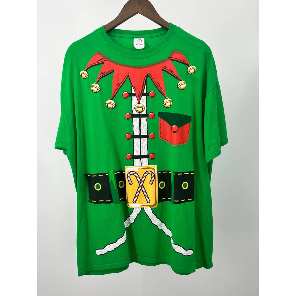 Christmas T-Shirt Elf Print Green Cotton Dec 25th Men's Size XL